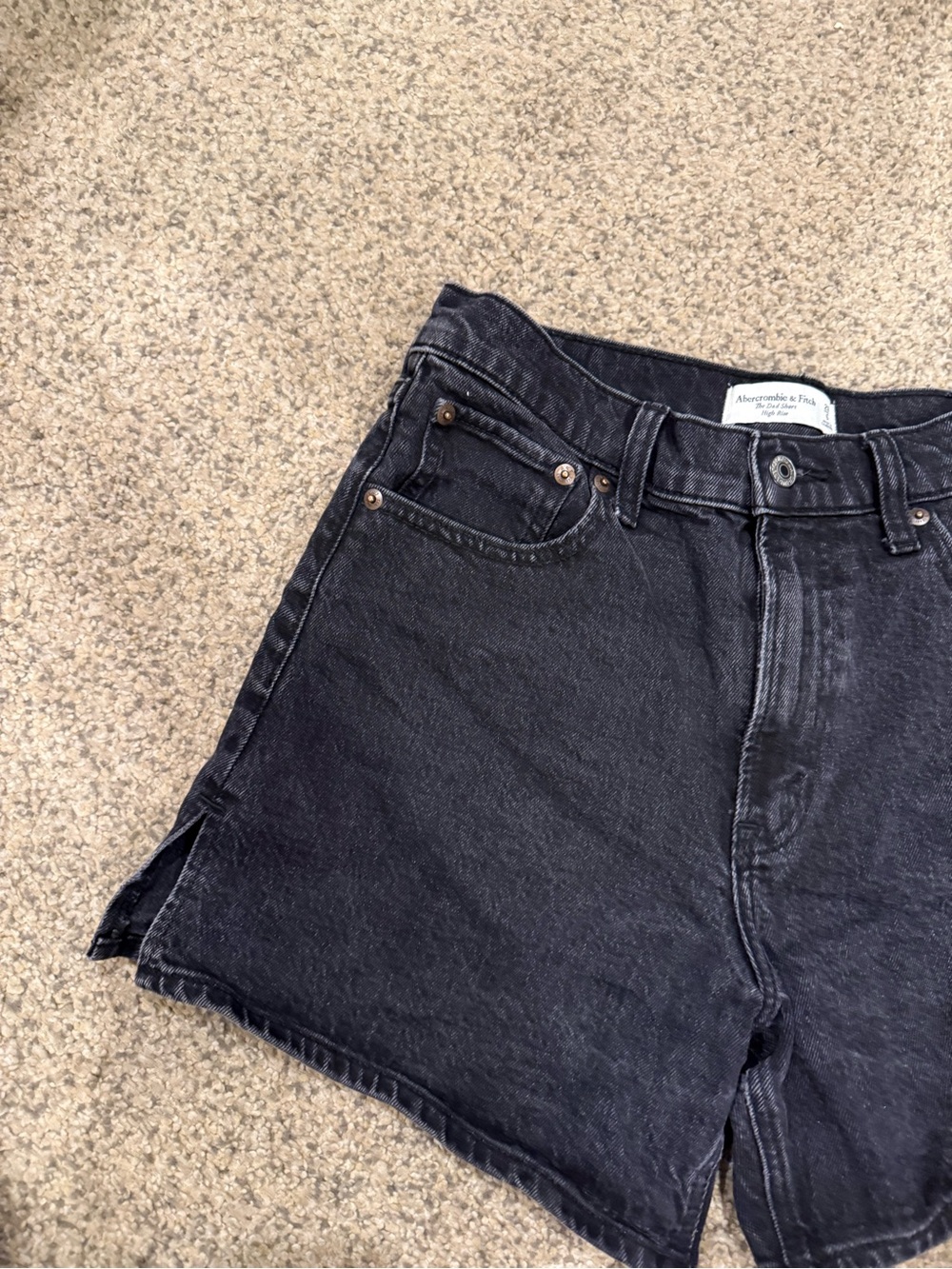 Abercrombie & Fitch Dark Wash Black Denim High-Rise Shorts - Picture 3 of 5